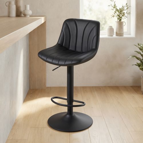 Chaises De Bar Réglables, Tabourets Avec Dossier, Rotation 360°, Pu, Lot De 2, Noir