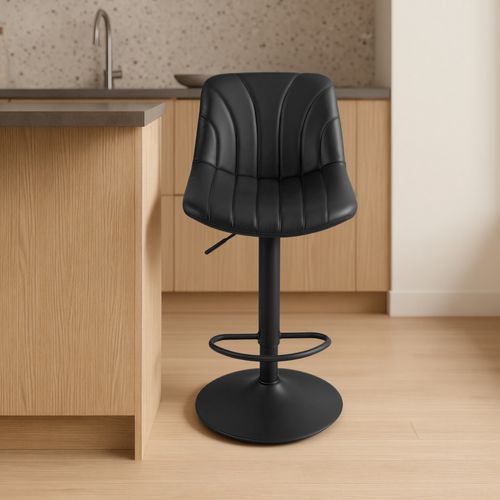 Chaises De Bar Réglables, Tabourets Avec Dossier, Rotation 360°, Pu, Lot De 2, Noir