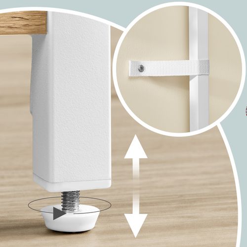 Meuble De Rangement Cuisine Avec Étagère Réglable, 8 Crochets, Bar à Café, 4 Niveaux, Blanc Et Chêne