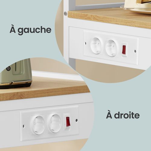 Meuble De Rangement Cuisine Avec Étagère Réglable, 8 Crochets, Bar à Café, 4 Niveaux, Blanc Et Chêne