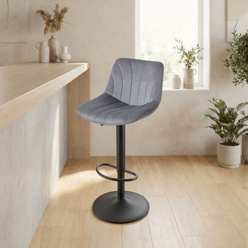 Chaises De Bar Réglables, Tabourets Avec Dossier, Rotation 360°, Velours, Lot De 2, Gris