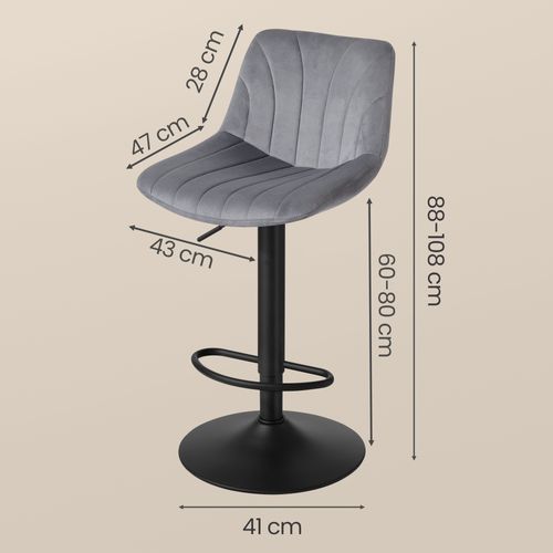 Chaises De Bar Réglables, Tabourets Avec Dossier, Rotation 360°, Velours, Lot De 2, Gris
