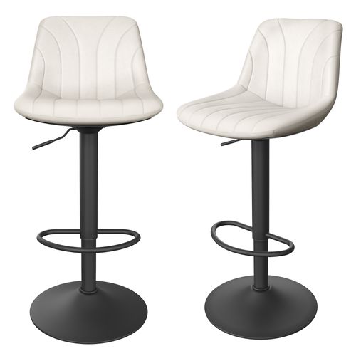 Chaises De Bar Réglables, Tabourets Avec Dossier, Rotation 360°, Velours, Lot De 2, Blanc