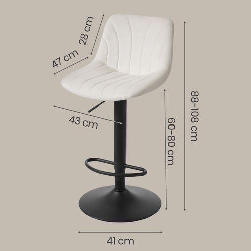 Chaises De Bar Réglables, Tabourets Avec Dossier, Rotation 360°, Velours, Lot De 2, Blanc
