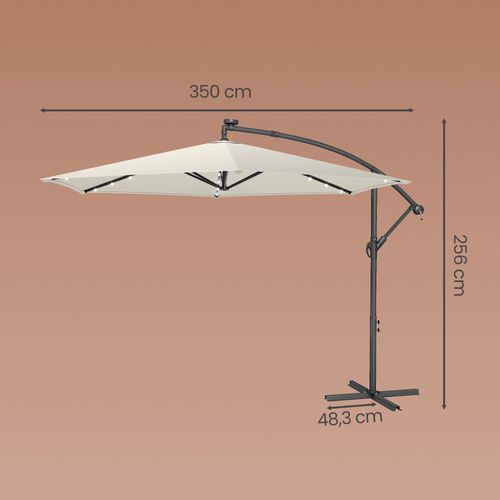 Parasol De 350 Cm De Diamètre, Avec 32 LED, Socle, Manivelle D’ouverture Et De Fermeture, Beige