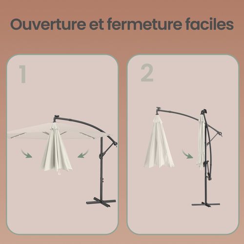 Parasol De 350 Cm De Diamètre, Avec 32 LED, Socle, Manivelle D’ouverture Et De Fermeture, Beige