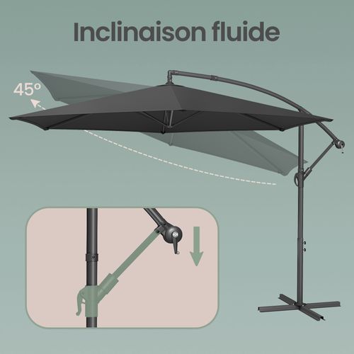 Parasol De 350 Cm De Diamètre, Avec Socle, Manivelle D’ouverture Et De Fermeture, Gris