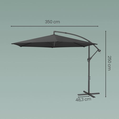 Parasol De 350 Cm De Diamètre, Avec Socle, Manivelle D’ouverture Et De Fermeture, Gris