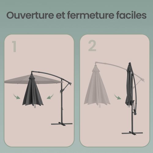 Parasol De 350 Cm De Diamètre, Avec Socle, Manivelle D’ouverture Et De Fermeture, Gris