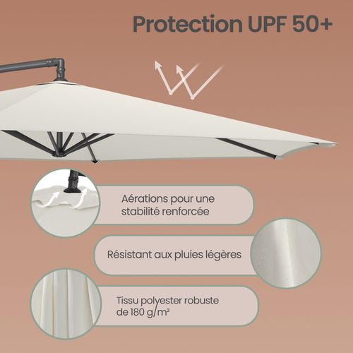 Parasol De 350 Cm De Diamètre, Avec Socle, Manivelle D’ouverture Et De Fermeture, Beige