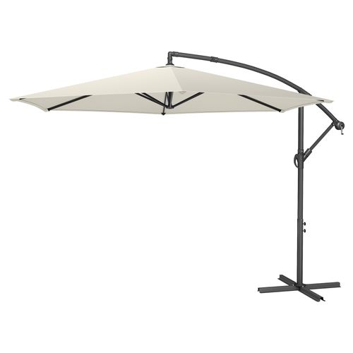 Parasol De 350 Cm De Diamètre, Avec Socle, Manivelle D’ouverture Et De Fermeture, Beige