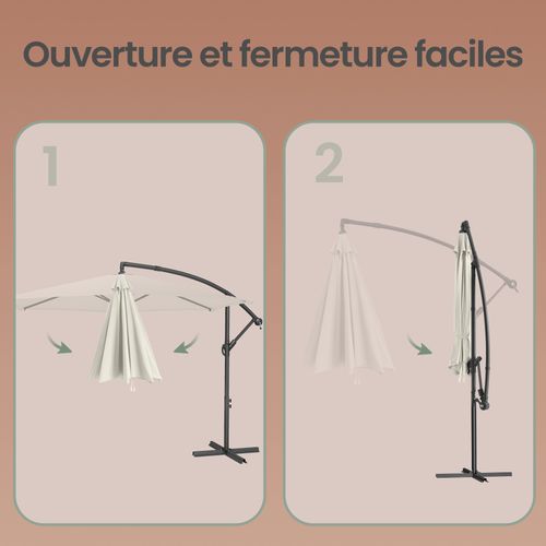 Parasol De 350 Cm De Diamètre, Avec Socle, Manivelle D’ouverture Et De Fermeture, Beige