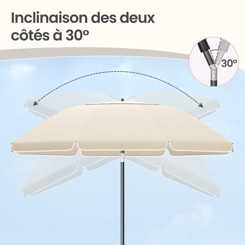 Parasol Inclinable 180 Cm, Protection Upf 50+, Hauteur Ajustable, Sac Inclus, Beige