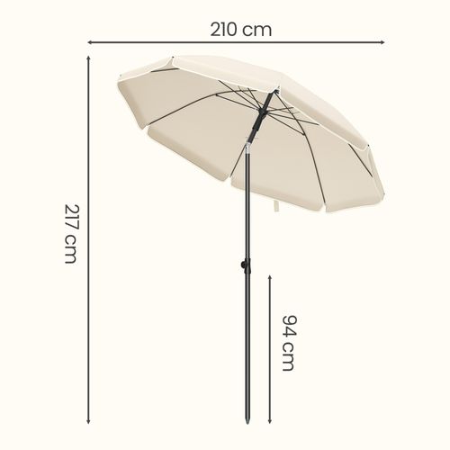 Parasol Inclinable 180 Cm, Protection Upf 50+, Hauteur Ajustable, Sac Inclus, Beige