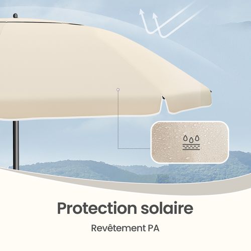 Parasol Inclinable 180 Cm, Protection Upf 50+, Hauteur Ajustable, Sac Inclus, Beige