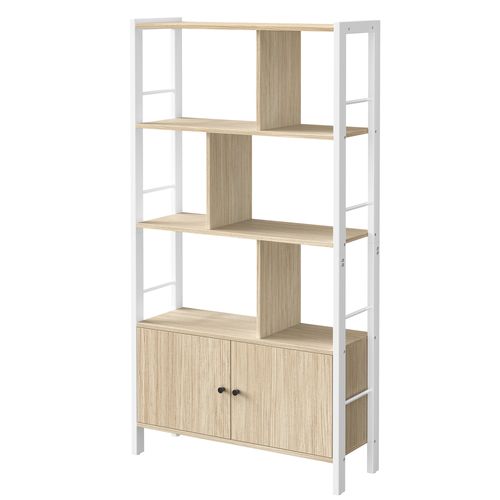 Bibliothèque De Rangement à Portes, Moderne En Acier, Grande Capacité, Beige Et Blanc