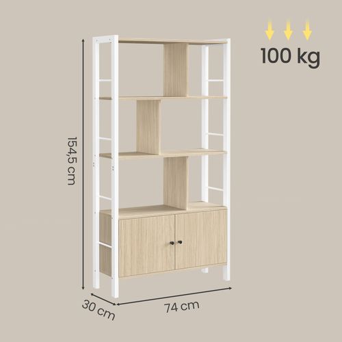 Bibliothèque De Rangement à Portes, Moderne En Acier, Grande Capacité, Beige Et Blanc