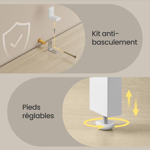 Bibliothèque De Rangement à Portes, Moderne En Acier, Grande Capacité, Beige Et Blanc