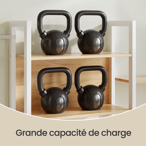 Étagère De Rangement Modulable, Bibliothèque Industrielle à 14 Niveaux, Métal, Blanc Et Chêne