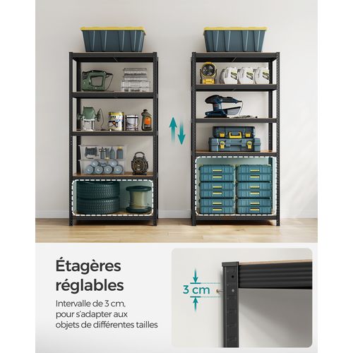 Rayonnages, Lot De 2, 5 Tablettes, 45 X 90 X 180 Cm, Capacité De Charge Jusqu'à 875 Kg, Noir