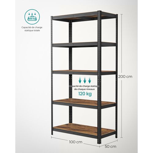 Rayonnages, Lot De 2, 5 Tablettes, 45 X 90 X 180 Cm, Capacité De Charge Jusqu'à 875 Kg, Noir