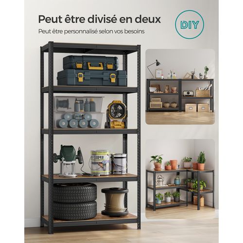 Rayonnages, Lot De 2, 5 Tablettes, 45 X 90 X 180 Cm, Capacité De Charge Jusqu'à 875 Kg, Noir