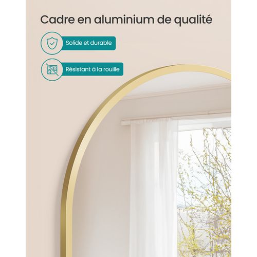 Miroir Salle De Bain, Mural Arqué, Cadre En Aluminium, 91 X 61 Cm, Avec Film De Sécurité, Doré Clair