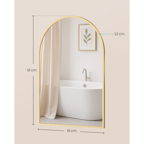 Miroir Salle De Bain, Mural Arqué, Cadre En Aluminium, 91 X 61 Cm, Avec Film De Sécurité, Doré Clair
