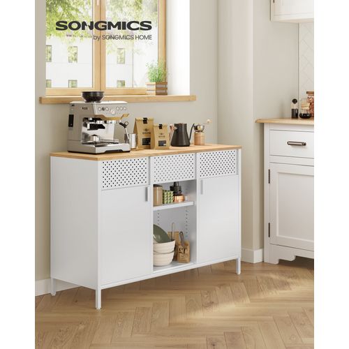 Armoire De Rangement,placard à Double Portes,fermeture Magnétique, Étagères Réglables,blanc Et Beige