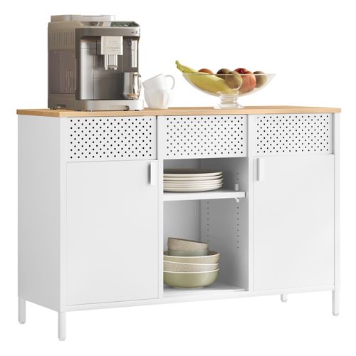 Armoire De Rangement,placard à Double Portes,fermeture Magnétique, Étagères Réglables,blanc Et Beige