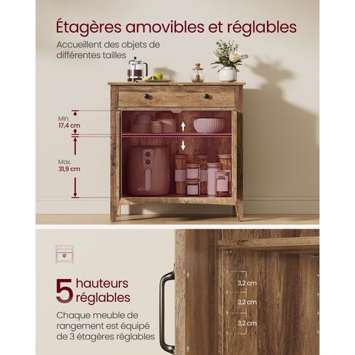 Buffet,avec Portes, Étagère Réglable, Style Campagne, Pour Salon, 40 X 80 X 80 Cm, Marron Miel