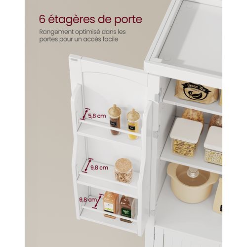 Buffet Haut Cuisine,40 X 76 X 135,8 Cm, Grand Espace, 2 Planches Réglables, 6 Étagères De Porte