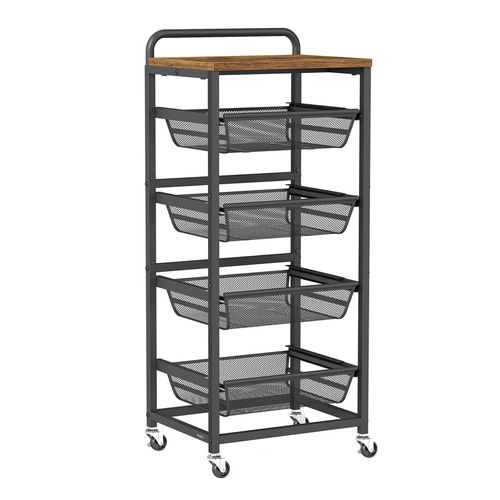 Chariot De Rangement à 5 Niveaux, 31,7 X 40 X 95 Cm, Marron Rustique Et Noir D'encre