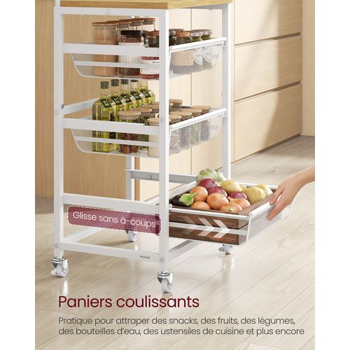 Chariot De Rangement à 4 Niveaux, Avec Poignée, 31,7 X 40 X 76 Cm, Doré Chêne Et Blanc Mat