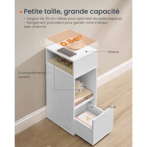 Table De Chevet,lot De 2, Petite Table D'appoint Avec 2 Compartiments Ouverts Et 1 Tiroir,blanc