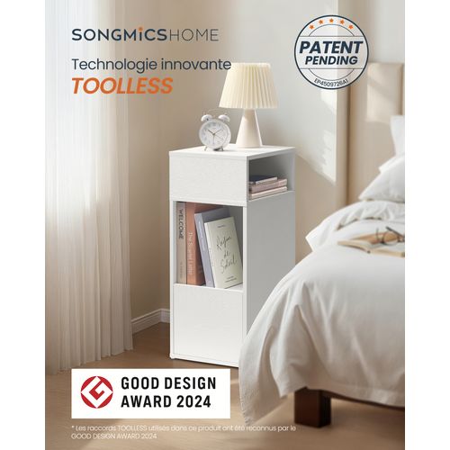Table De Chevet, Petite Table D'appoint Avec 2 Compartiments Ouverts Et 1 Tiroir, 30x25x59,4cm,blanc
