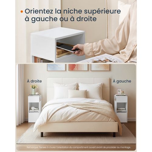 Table De Chevet, Petite Table D'appoint Avec 2 Compartiments Ouverts Et 1 Tiroir, 30x25x59,4cm,blanc