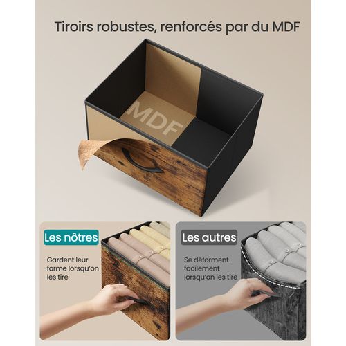 Commode à 5 Tiroirs De Rangement Pour Chambre à Coucher, Marron Rustique Et Noir Encre