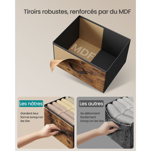 Commode à 8 Tiroirs En Tissu, Acier, Mdf, Tissu Non Tissé, Marron Rustique Et Noir Encre