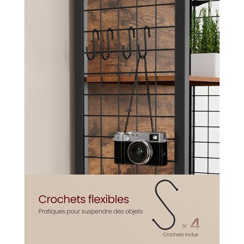 Bibliothèque, 6 Niveaux, 30 X 60 X 175,6 Cm, Avec 4 Crochets En S, Marron Rustique Et Noir D'encre