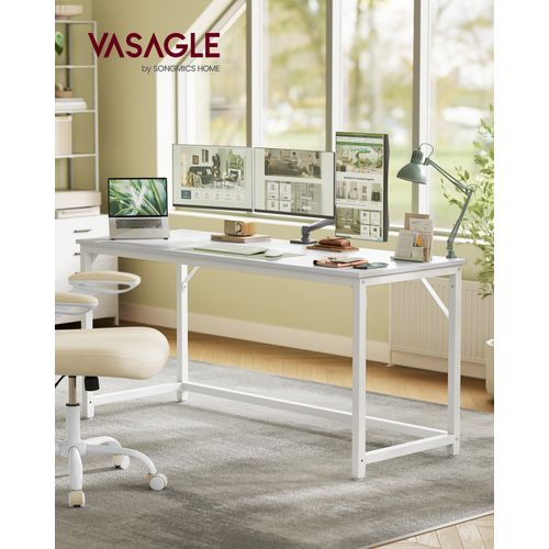 Bureau D'ordinateur, Table, 160 X 60 X 76 Cm, Cadre En Métal, Blanc Érable Et Blanc Nacré