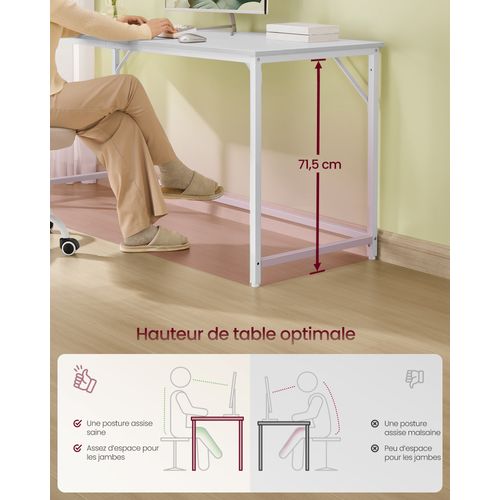 Bureau D'ordinateur, Table, 160 X 60 X 76 Cm, Cadre En Métal, Blanc Érable Et Blanc Nacré