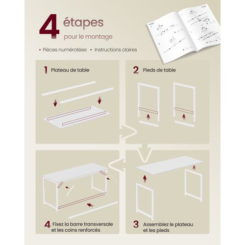 Bureau D'ordinateur, Table, 160 X 60 X 76 Cm, Cadre En Métal, Blanc Érable Et Blanc Nacré