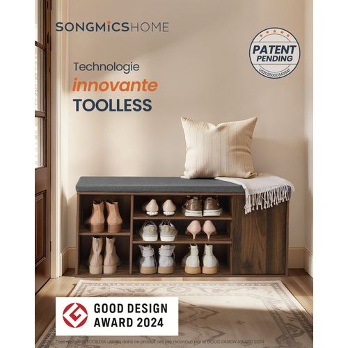 Banc à Chaussures, Meuble D’entrée Avec Rangement, Étagères Réglables, Noyer Naturel Et Gris