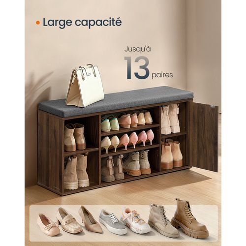 Banc à Chaussures, Meuble D’entrée Avec Rangement, Étagères Réglables, Noyer Naturel Et Gris