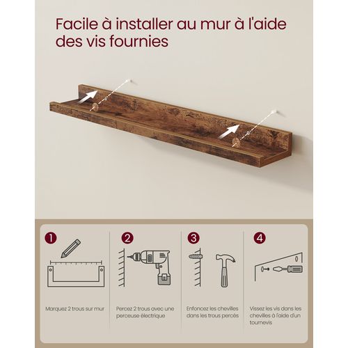 Lot De 2 Étagères Murales Flottantes, 60 Cm De Large, Bords Surélevés Marron Rustique