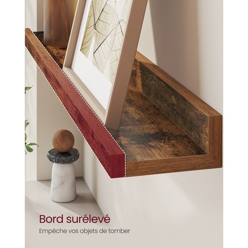 Lot De 2 Étagères Murales Flottantes, 60 Cm De Large, Bords Surélevés Marron Rustique