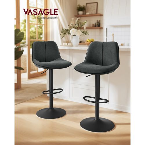Lot De 2 Tabourets De Bar, Pivotants, Réglables En Hauteur, Dossier Ergonomique, Gris Anthracite