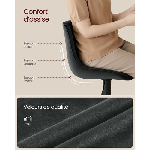 Lot De 2 Tabourets De Bar, Pivotants, Réglables En Hauteur, Dossier Ergonomique, Gris Anthracite