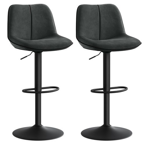 Lot De 2 Tabourets De Bar, Pivotants, Réglables En Hauteur, Dossier Ergonomique, Gris Anthracite
